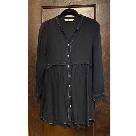 Zara Dresses & Skirts - Zara Black Button Up Dress with White Stitching